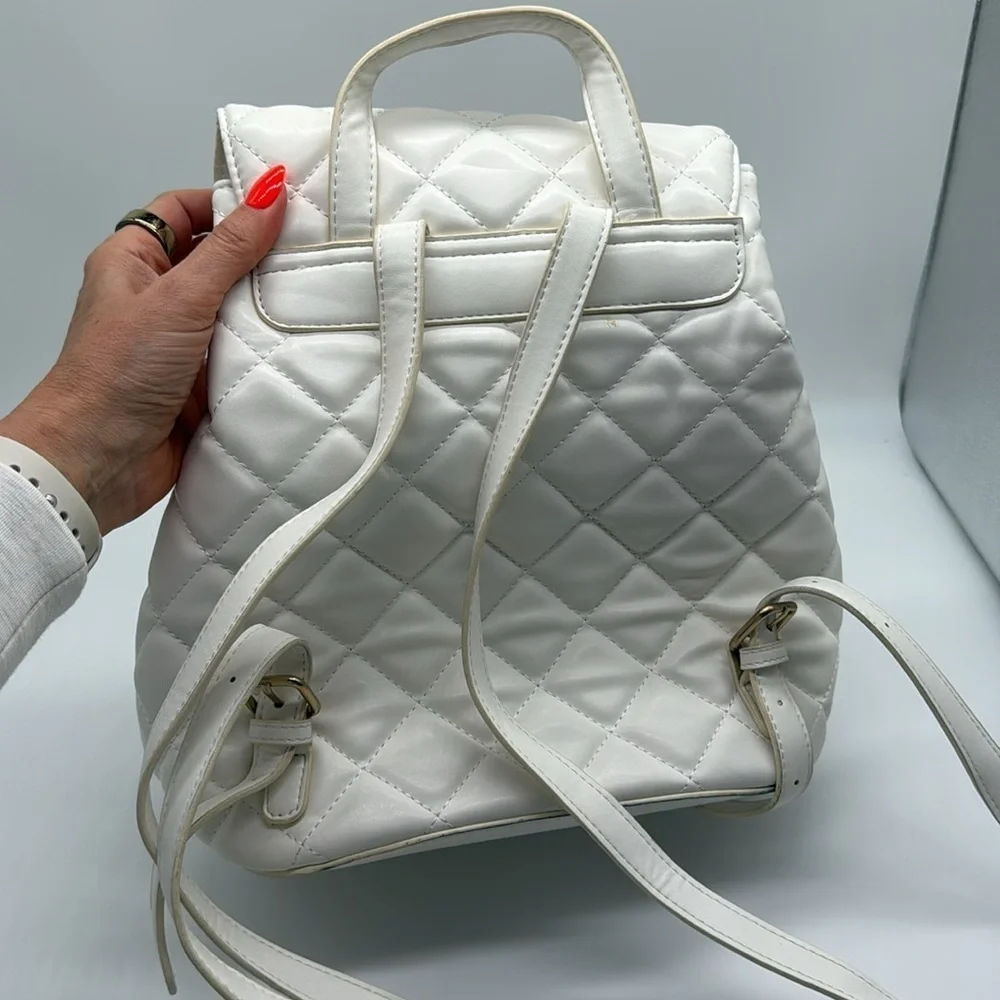 Forever 21 Faux Leather White Gold Backpack Handbag Purse